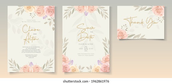 Set of beautiful soft color floral wedding invitation template