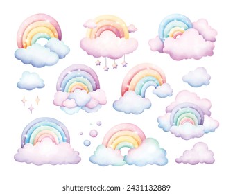 Set of Beautiful Sparkling Rainbow Clipart