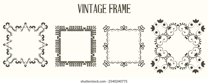 Set of beautiful square Vintage Frame isolated white. Floral square Vintage Frames template design collection. Vector illustration can used social media stories highlights design. EPS 10