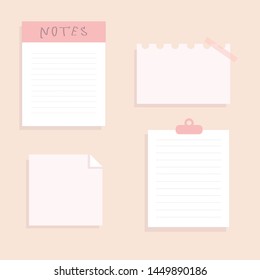 a set with beautiful stickers notes pictures for a personal diary check sheets writing sheets business pink color style flat illustration vector drawing think blank