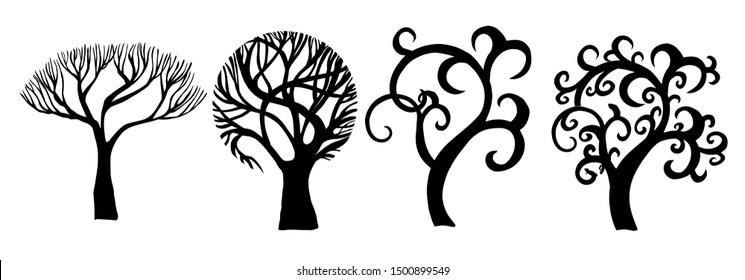Set of beautiful stylized trees. Vector illustration