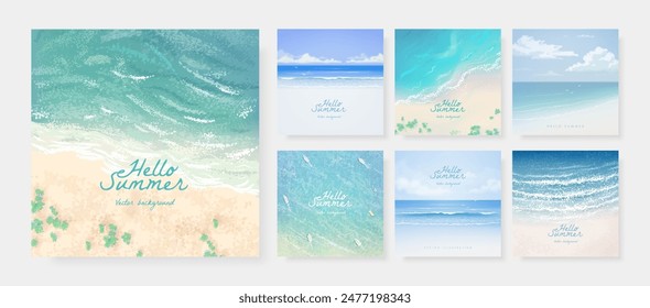Set of beautiful summer tropical beach sea resort background design template for poster, flyer, web banner, cover, booklets and greeting card. Vector illustration