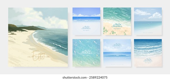Set of beautiful summer tropical beach sea resort background design template for poster, flyer, web banner, cover, booklets and greeting card. Vector illustration