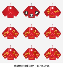 Set of Beautiful tag with discount. Vector illustration. Tag icon. Set of sale tags (labels) for indicating the amount of discounts and prices.