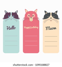 Set of beautiful template card for greeting, decoration, congratulation, invitation. Cards decorated cat faces.