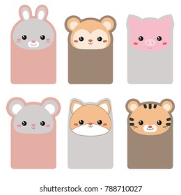 Set of beautiful template card for greeting, decoration, congratulation, invitation. Cards decorated animal faces.