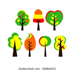 set of beautiful trees and multi-colored