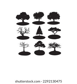 A set of beautiful trees silhouette illustration.