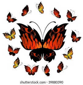 set of beautiful tropical butterflies on a  background for a design