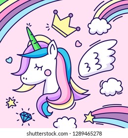 Set of beautiful unicorns