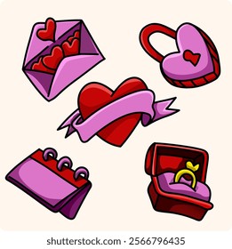 A set of beautiful Valentine's Day stickers