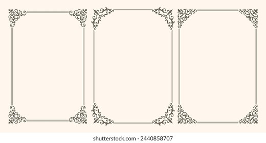 A set of beautiful vector frames with swirls. Vintage frames for certificate, wedding invitation, letterhead, menu.