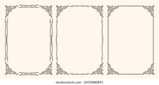 A set of beautiful vector frames with swirls. Vintage frames for certificate, wedding invitation, letterhead, menu.