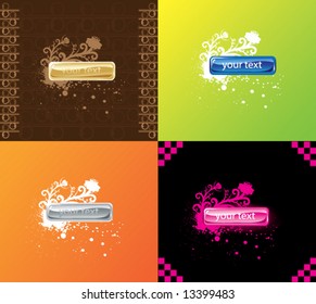Set of beautiful vector glass multi-coloured buttons on different backgrounds