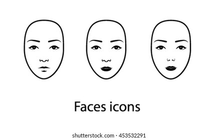 Set of beautiful vector line simple face icons isolated on white background