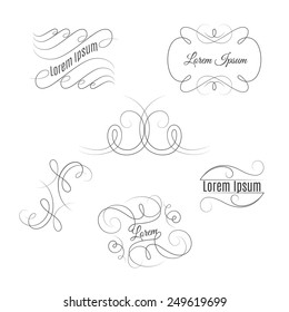 Set of beautiful vintage flourishes. Vector outline elegant frames and elements.