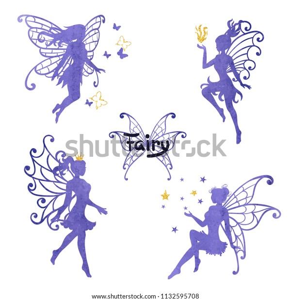 Set Beautiful Watercolor Fairy Isolated On Stock Vector Royalty Free