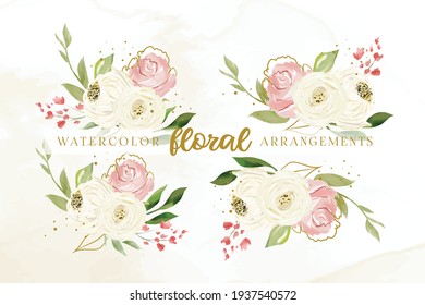 Set Of Beautiful Watercolor Floral Arrangements Template