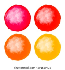 Set of Beautiful watercolor hand painted circle shape design elements. Watercolor circles. Watercolor stains set isolated on white background. Vector illustration