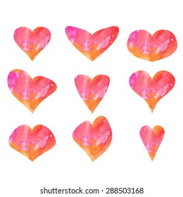Set of beautiful watercolor hearts.Vector