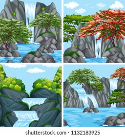 A set of beautiful waterfall illustration