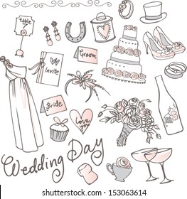 Set of beautiful wedding doodle vectors