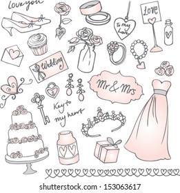 Set of beautiful wedding doodle vectors