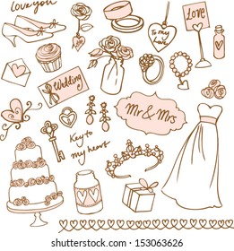 Set of beautiful wedding doodle vectors