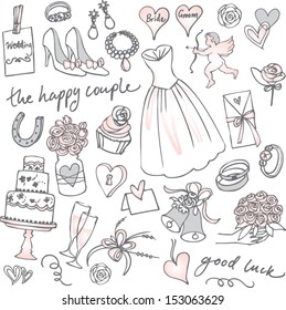 Set of beautiful wedding doodle vectors