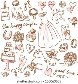 Set of beautiful wedding doodle vectors