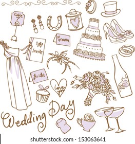 Set of beautiful wedding doodle vectors