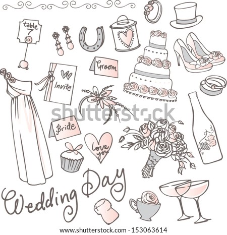 Set of beautiful wedding doodle vectors