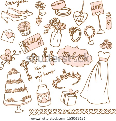 Set of beautiful wedding doodle vectors