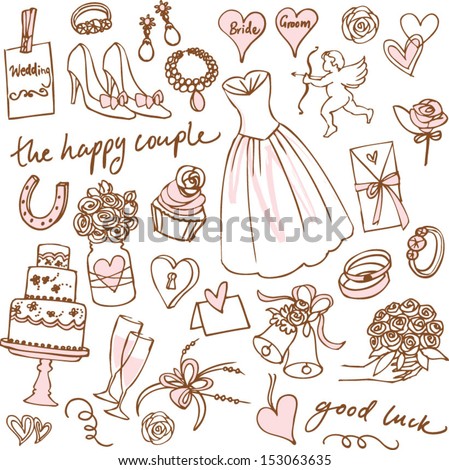 Set of beautiful wedding doodle vectors