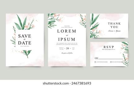 Set of beautiful wedding invitation templates with watercolor florals