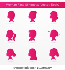 set of beautiful woman face silhouette use for female sign, hair style, spa brand and fashion logo vector eps10