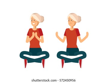 Set with beautiful woman in various poses of yoga. Vector set of yoga illustration. Yoga exercises.