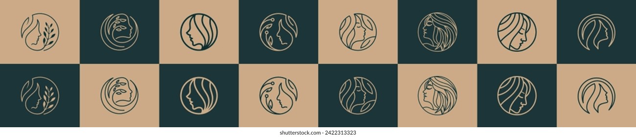 set of beautiful women logo design. Luxury symbol for beauty, salon, spa and skincare.