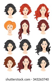 Set of beautiful women portraits isolated on white background. Collection can be used by companies for logotypes, business identity, print products, page and web decor or other design.