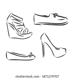 Set with beautiful women's shoes. Freehand drawing style. women's shoes vector sketch illustration