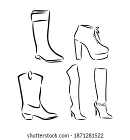 Set with beautiful women's shoes. Freehand drawing style. women's shoes vector sketch illustration