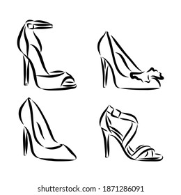 Set with beautiful women's shoes. Freehand drawing style. women's shoes vector sketch illustration