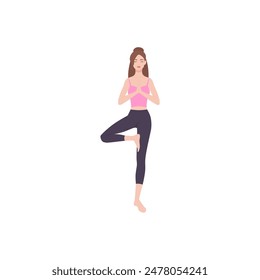 set of beautiful women's yoga poses vector pink elastic woman
