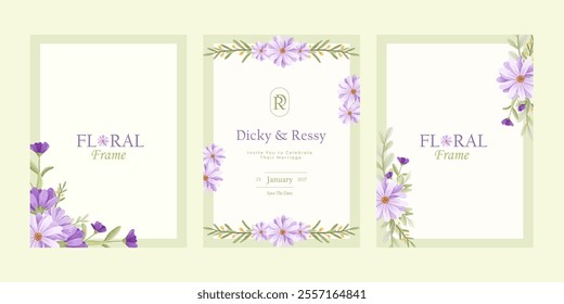 Set of Beautiful Wreath Floral Wedding Invitation Card Frame with Flowers. Abstract Flowers Frame Background Vector Collection. Flowers Arrangement Elegant Frames. Border Frame for Wedding Element