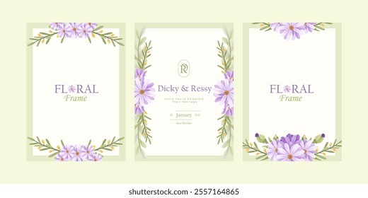 Set of Beautiful Wreath Floral Wedding Invitation Card Frame with Flowers. Abstract Flowers Frame Background Vector Collection. Flowers Arrangement Elegant Frames. Border Frame for Wedding Element