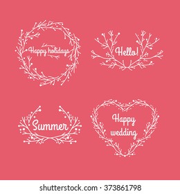 Set of beautiful wreaths from branches. Background for your text. Save the date, wedding invitation, holidays.
