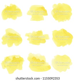 set beautiful yellow abstract watercolor art hand paint on white background,brush textures for logo.There is a place for text.Perfect stroke design for headline.luxury boutique Illustrations.