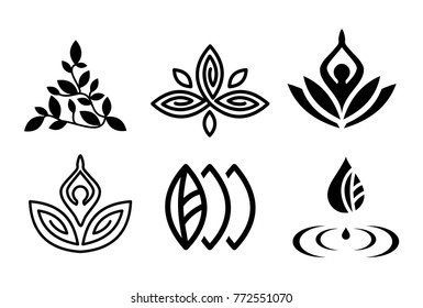 Set of beautiful yoga and spa symbols and logotypes vector