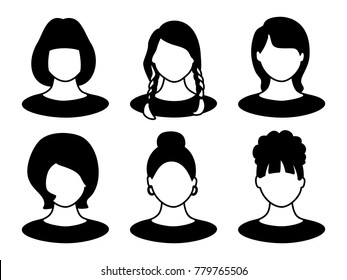 Set of beautiful young female faces for avatar on white background.  Collection of different women faces on isolated background.