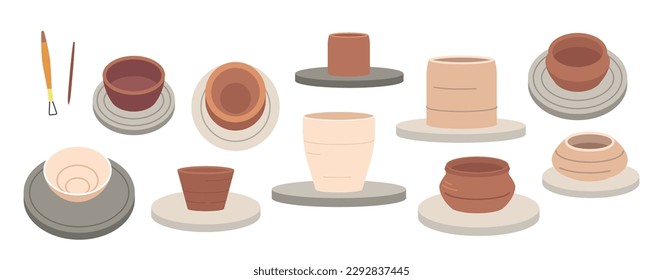 Set Of Beautifully Crafted Handmade Clay Pots By Skilled Potters Showcase Their Creativity And Dedication To Art Form